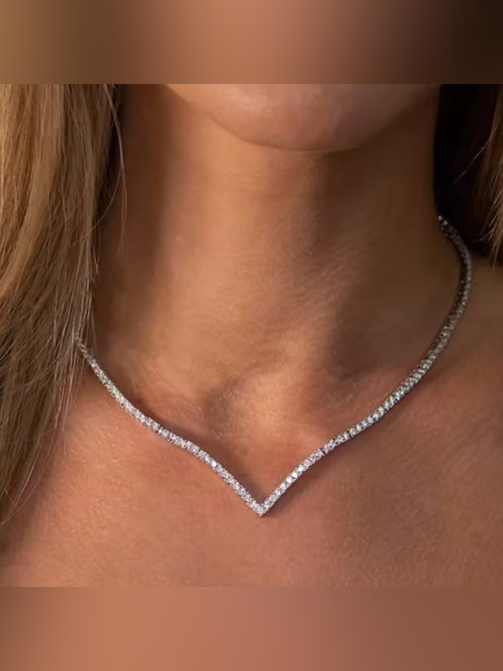 V-Shaped Crystal Tennis Necklace in Silver